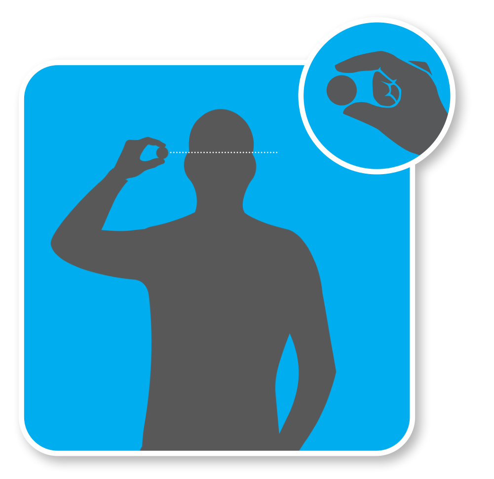 Person holding a quarter beside their head